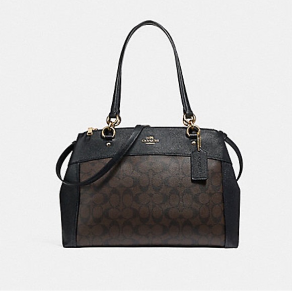 Coach Handbags - COACH SIGNATURE‎ MONOGRAM BLACK GHW BROOKE SATCHEL CROSSGRAIN LEATHER CARRYALL